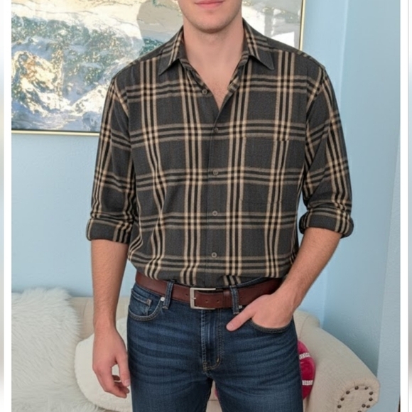 Banana Republic Other - Banana Republic Black and Tan Plaid Men's Shirt Size M
